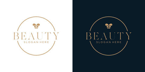 Luxury line art flower logo design in circle style