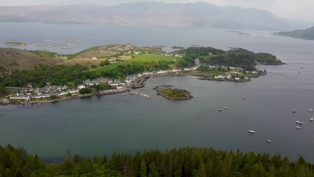 4k drone footage of the village of Plockton in the Scottish Highlands, UK