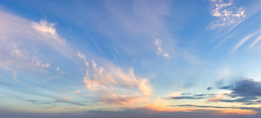 Panoramic View of colorful cloudscape during dramatic sunset. Taken near Vancouver, British Columbia, Canada. Nature Background Panorama