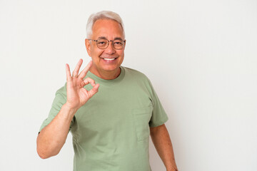 Senior american man isolated on white background cheerful and confident showing ok gesture.