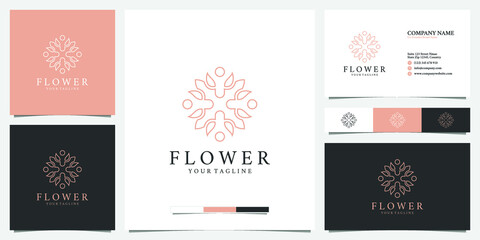 Luxury line art flower logo and business card