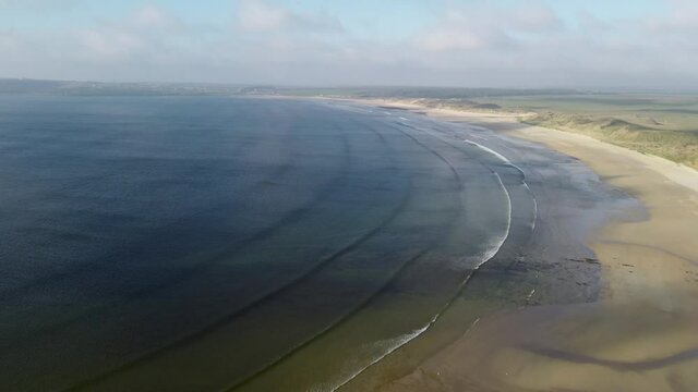 4k drone footage of Dunnet Beach near Thurso on the north coast of Scotland, UK