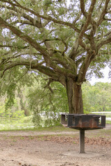 BBQ grill in park by lake