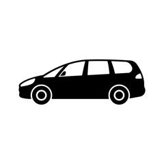 Minivan icon. Family car. Black silhouette. Side view. Vector simple flat graphic illustration. The isolated object on a white background. Isolate.