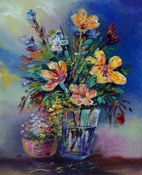 Art Oil painting, flower in vase