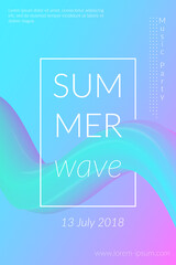 Creative summer wave poster with frame, shape element. Retro abstract colorful geometric background. Design for art, card, flyer, template, banner, brochure. Trendy fashion minimalictic composition