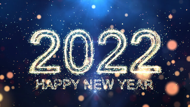 Happy New Year 2022. new year festival abstract background with golden numbers and glitter lights.
