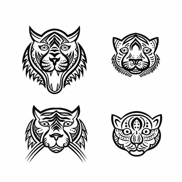 Tattoo sketch style tiger family vector art