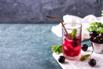 Cold sweet cherry non alcohol drink with ice