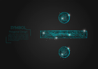 Abstract isolated blue image of a division sign. Polygonal illustration looks like stars in the blask night sky in spase or flying glass shards. Digital design for website, web, internet. © Katsiaryna