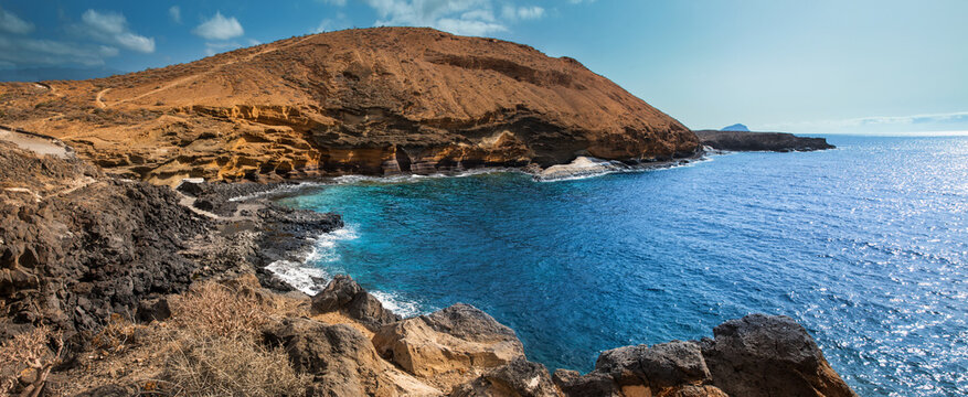 The Yellow Mountain on the ocean shore in Costa del Silencio, Tenerife.