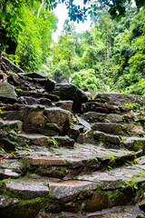 Fototapeta premium Namtok Phlio National Park, ancient pagoda and waterfall in Chanthaburi, Thailand