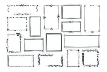 Rectangle borders bundle. Hand drawn frame set. Monochrome design. Black doodle borders