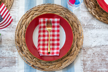 Summer place setting for 4th of July - obrazy, fototapety, plakaty