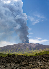 Fototapeta na wymiar Etna (Sicilia, Italy) - The Mount Etna is the active stratovolcano in the metropolitan city of Catania, Sicily region. It is one of the tallest active volcano in Europe, with 3326 meters.