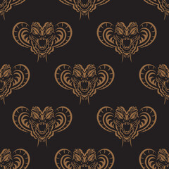Dark seamless pattern with snake head. Vector illustration.
