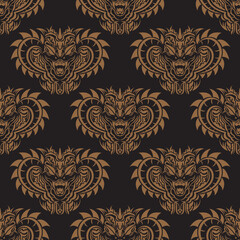 Dark seamless pattern with snake head. Vector illustration.