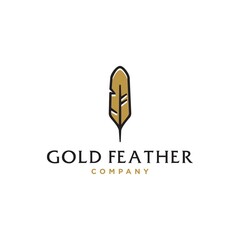 simple gold Feather logo,vintage line quill pen logo icon, classic stationery illustration isolated on white background