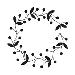 Floral wreath. Black vector circle frame