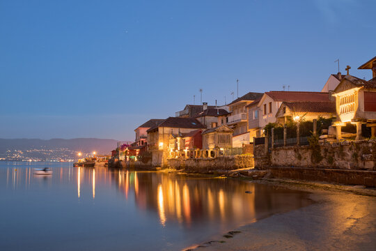 View of an old fishing village called Combarro on the coast of Galicia, Spain