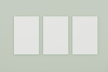 Fototapeta premium Blank picture frame mock up on the white wall. 3d rendering.