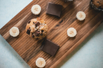 Banana chocolate muffins close