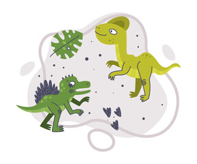 Jurassic Park Composition with Funny Dinosaurs as Cute Prehistoric Creature and Comic Predator Vector Illustration