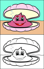 Funny scalable cartoon Clam with coloring version.