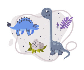 Jurassic Park Composition with Funny Dinosaurs as Cute Prehistoric Creature and Comic Predator Vector Illustration