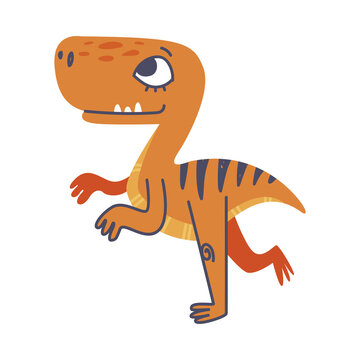 Funny Bipedal Dinosaur as Cute Prehistoric Creature and Comic Jurassic Predator Vector Illustration