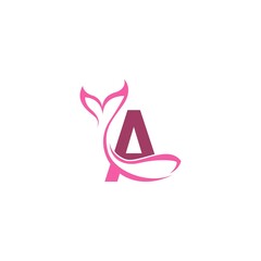 Obraz na płótnie Canvas Letter A with mermaid tail icon logo design template