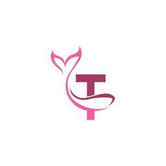 Letter T with mermaid tail icon logo design template