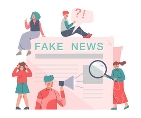 People Disseminating Fake News in Press, Mass Media Propaganda, Untruth Information Spread Cartoon Vector Illustration