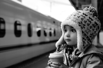  train with young girl drinking cocoa