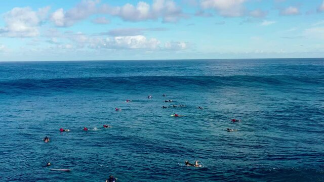 4K drone video tropical travel adventure surfing on the coast with waves