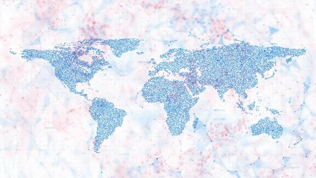 Conceptual compter network cyberspace with world map motion on foggy light effect. Isolated on white animation background. 