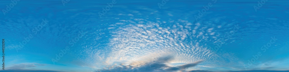 Wall mural blue sky panorama with cirrus clouds in seamless spherical equirectangular format. full zenith for u