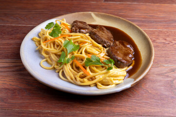 Spaghetti pasta and meat on sauce