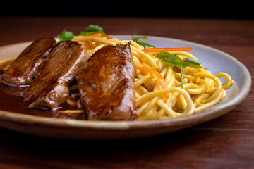 Spaghetti pasta and meat on sauce