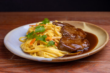 Spaghetti pasta and meat on sauce