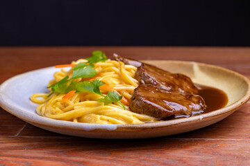 Spaghetti pasta and meat on sauce