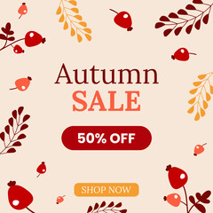 Autumn Sale Banner for Social Media Beige Background Autumn Theme Autumn Leaves