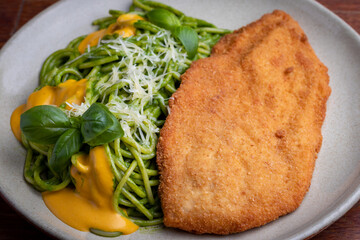 Pasta and fried chicken