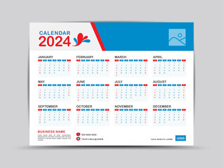 Horizontal quarterly calendar for 2024. Week starts on Sunday. set of 12 calendar. Planner. Printing. advertisement. Vector template. Blue backgrounds. calendar creative design