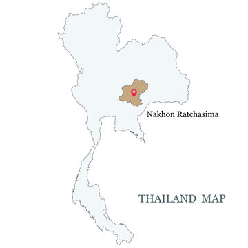 Maps of Thailand with red maps pin on Khorat (Korat) or Nakhon Ratchasima Province 