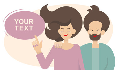 Woman and man. Bubble for text. Information banner. Vector image. Concept.