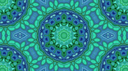 Abstract composition in the mandala style in green tones. 3d rendering.