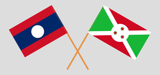 Crossed flags of Laos and Burundi. Official colors. Correct proportion