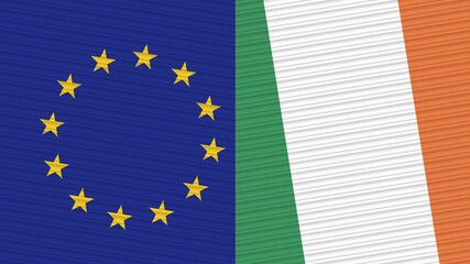 Ireland and European Union Two Half Flags Together Fabric Texture Illustration
