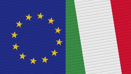 Italy and European Union Two Half Flags Together Fabric Texture Illustration